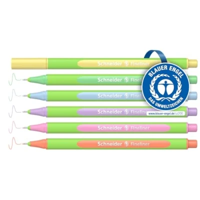 Image de Schneider Line Up Lot de 6 feutres à pointe fine pastel (épaisseur trait 0,4 mm, en plastique biosourcé, récompensé par l&#039;ange bleu)