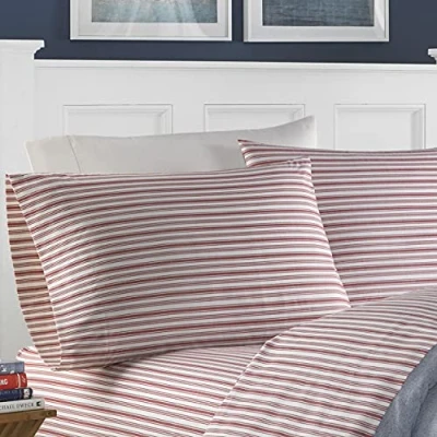 Image de Nautica Percale de Coton lit, Full, Coleridge Red Stripe, Queen Size