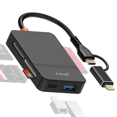 Image de Hub USB C + Lightning Multiport Lecteur Carte OTG Polyvalent LinQ Noir