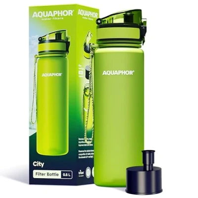 Image de AQUAPHOR City Bottle Bouteille d&#039;eau de voyage avec filtre à charbon actif, le chlore et les impuretés, fabriquée en Tritan sans BPA, restez hydraté lors vos déplacements