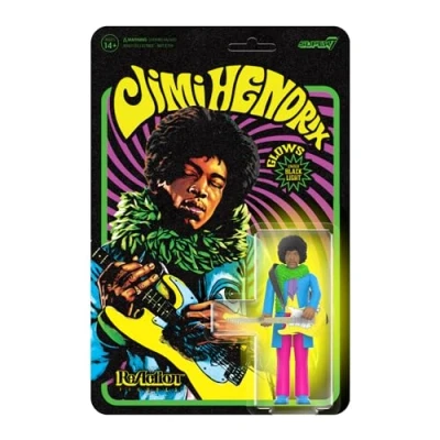 Image de Super7 Jimi Hendrix Blacklight (are You Experienced) Figurine 9,5 cm avec accessoire classique Rock Collectibles et jouets rétro