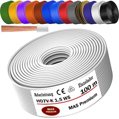 Image de Câble conducteur H07 V K de 5 à 100 m 1 x 1,5 mm² Flexible Fil simple (blanc, m).