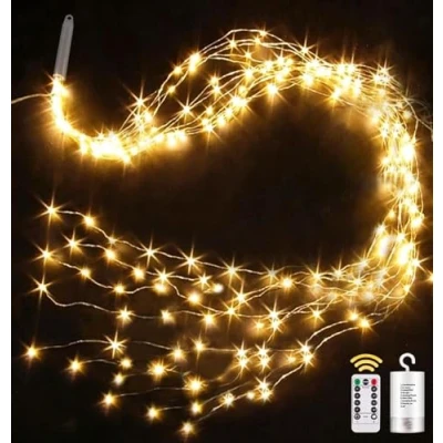 Image de yowin Guirlande Lumineuse Noël 1M 100 LED Lumières de Alimenté Per Batteria, 8 Modes Lumineux Cascade Vigne avec Télécommande, Minuterie pour Interieur Exterieur Décoration Blanc Chaud