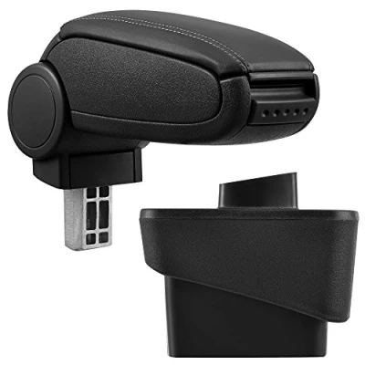 Image de pro.tec Accoudoir Central Rembourré Compatible A1 avec Compartiment de Rangement Kit Montage Installation Facile Cuir synthétique Noir des Coutures Noirs