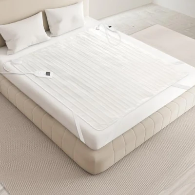 Image de sous Couverture Chauffante avec 2 Commandes 140x160cm, Polyester, Grande 5 Niveaux de Température et Système Sécurité, Protection Contre la Surchauffe