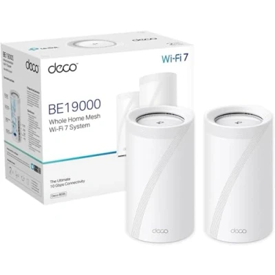 Image de TP Link Deco WiFi 7 Mesh BE19000 tri Bande BE85(2 Pack), Port Ethernet/Fibre 10 Gbit/s, Vitesse jusqu&#039;à 19 WPA3, canaux 320 MHz, 6 GHz