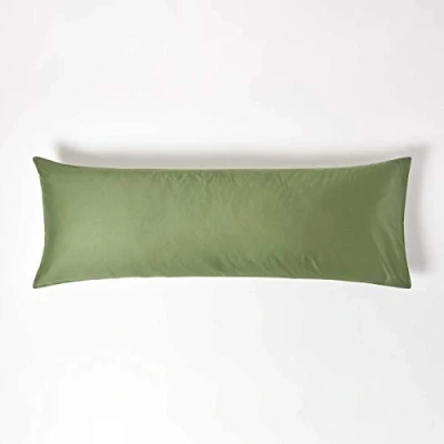 Image de HOMESCAPES Taie de traversin 50x140 cm en 100% Coton Bio 400 Fils Coloris Vert Mousse