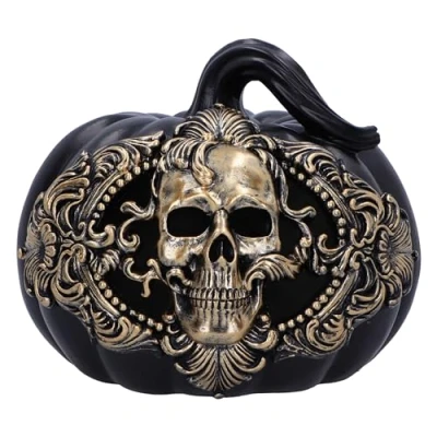 Image de Nemesis Now Crâne de Citrouille Baroque récolte 16,7 cm en résine, Noire et tête Mort dorée, décoration d&#039;halloween, Design Baroque, réutilisable, coulée dans la résine