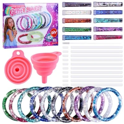 Image de POFIBO Paillettes Bracelet Making Kits,Cadeau fille 5 9 ans,Enfants DIY en Paillettes, Kit de bricolage créatif pour à partir 7 8 10 11 12 ans