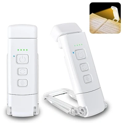Image de Alyvisun Lumière de lecture, 3 Modes Couleur &amp; 5 Niveaux Luminosité Réglables, [Fonction Minuterie Rechargeable via USB] Lampe à Pince pour Livres au Lit, Autonomie 80 Heures (blanc)