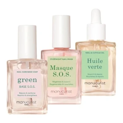 Image de Manucurist Rescue Kit Coffret Soins ongles Abîmés : 1 Vernis Transparent Soin Ongle Base Traitante, Masque Réparateur, Huile Cuticules Vegan &amp; Made in France pour les