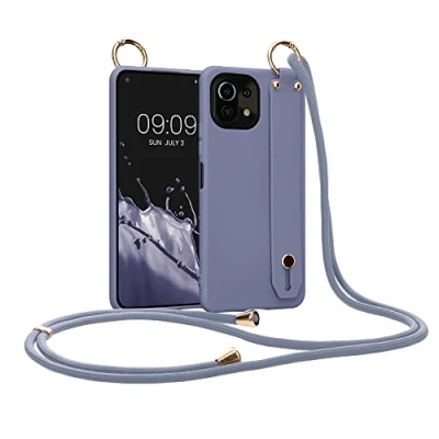 Image de kwmobile Coque Compatible avec Xiaomi 11 Lite (5G) NE/Mi Housse TPU Cordon Collier et Sangle Support de Doigts Gris Lavande