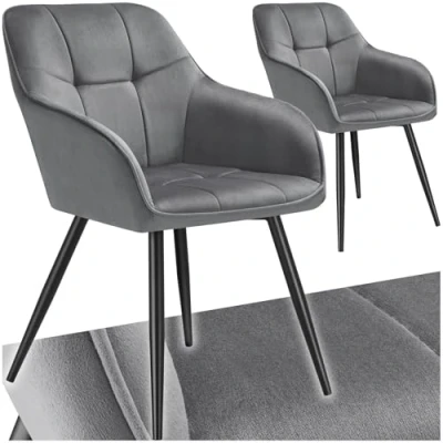 Image de TECTAKE Lot 2 chaises rembourrées MARYLIN en velours matelassé et dossier continu Gris/Noir