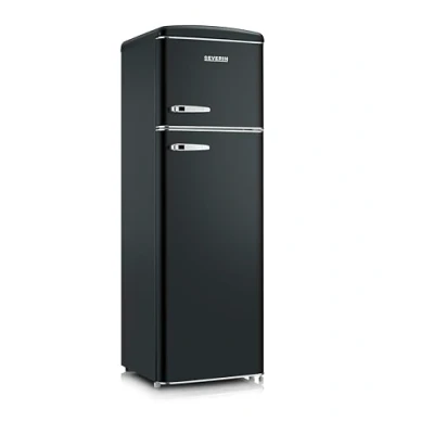 Image de SEVERIN Réfrigérateur Congélateur 2 portes, Pose libre, Double Porte avec Largeur 55 cm, 246 L, Classe D, Look Rétro, Noir mat, RKG 8984