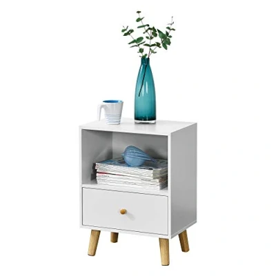 Image de [en.casa] Table de Chevet Design Commode à Tiroir Meuble Bas Style Intemporel Nuit avec Compartiment Stockage Panneau Particules Bois Revêtu par PVC 54 x 40 30 cm Blanc
