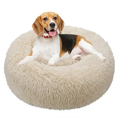 Image de TAMOWA Panier Rond Chien Coussin Chat Donut, Lit pour Extra Doux Confortable et Mignon, Chats Petits Chiens de Taille Moyenne, 80cm, Beige