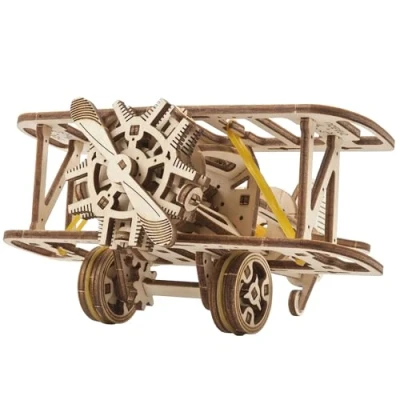 Image de UGEARS Mini Biplane Puzzle en Bois 3D Kit de Modèle d&#039;Avion Mécanique pour Adultes