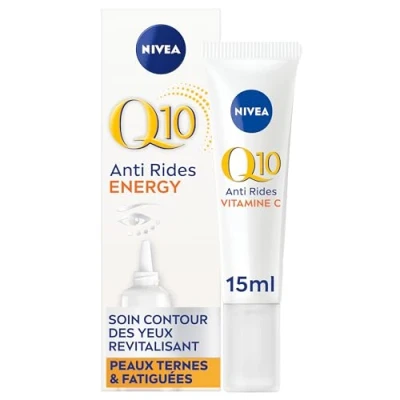 Image de NIVEA Q10 Energy Soin Contour des yeux (1x15 ml), crème anti rides enrichie vitamine C &amp; Guarana antioxydants, âge cerne peaux ternes et fatiguées