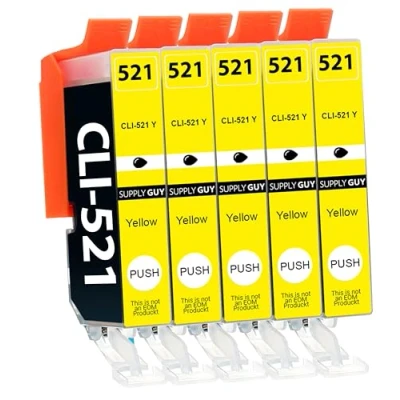Image de Supply Guy 5 Cartouches d&#039;encre avec Puce Compatible Canon CLI 521 (Jaune) pour Pixma IP3600 IP4600 X IP4700 MP540 MP550 MP560 MP620 MP630 MP640 R MP980 MP990 MX860 MX870
