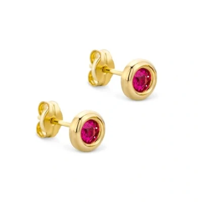 Image de Orovi Bijoux Femmes Boucles d&#039;Oreilles rondes avec Pierre Précieuse Rubis rouge Clous en Or Jaune 9 Carat / 375
