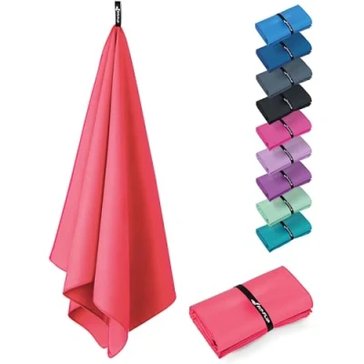 Image de Fit Flip Serviette Microfibre de Bain Plage compacte, Ultra légère et Rapidement sèche Sport Musculation (1x 40x80cm Rouge Corail)