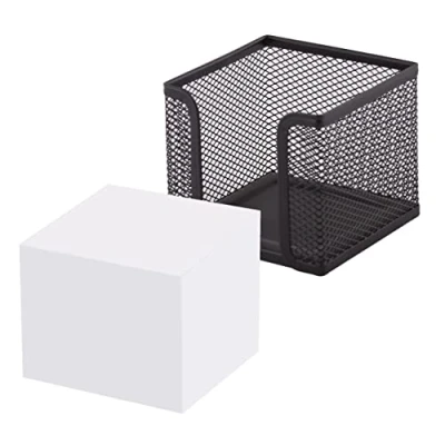 Image de D.RECT Boîte à notes En maille Métal massif Pour un lieu de travail moderne Noir avec bloc 700 feuilles 95 x 80 mm