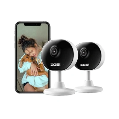 Image de ZOSI Pack de 2 Caméra Surveillance Intérieure WiFi sans Fil, Détection Personne, Audio Bidirectionnel, Vision Nocturne, Stockage sur Carte/Cloud, Connexion Rapide, Fonctionne avec Alexa, C688