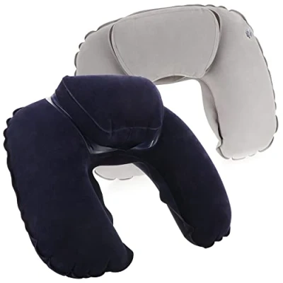 Image de com four® 2X Oreiller de Soutien Nuque Gonflable Pratique à gonfler Voyage idéal pour Les déplacements (Augmenté 2 pièces Gris Bleu foncé)