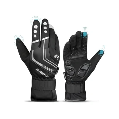 Image de INBIKE Gants Velo Homme VTT Hiver Cyclisme de Route Chaud Thermique Impremeable Tactile Femme Gant Cycliste Chauffant Travail Gel Rembourre Coupe Vent Noir M