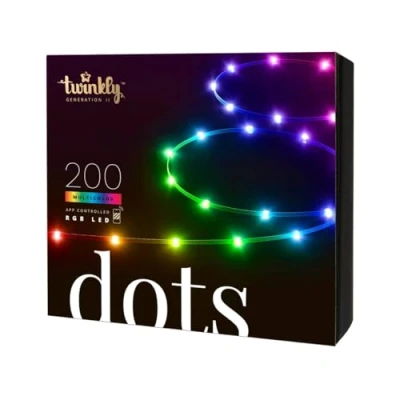 Image de Twinkly Dots 10m, Bandeau LED Multicolore pour Extérieur et Intérieur, RGB Flexible, Compatible Home Kit, Alexa, Google Home, IP44, 16 M+ Couleurs, Contrôle App, Fil Transparent, 200