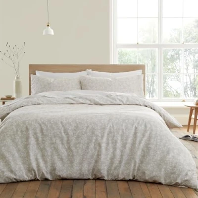 Image de Bianca Shadow Leaves Parure de lit Simple en Coton 200 Fils avec Housse Couette et taie d&#039;oreiller Naturel
