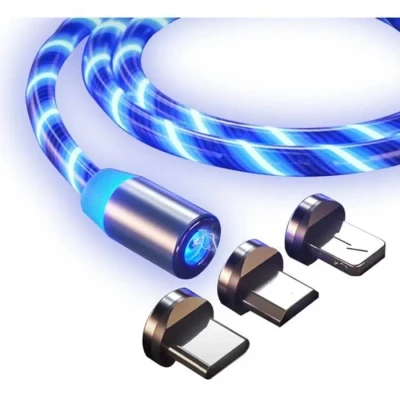 Image de 3 en 1 câble de charge magnétique led chargeur usb à aimant stream compatible avec android, ios, micro usb, type c us
