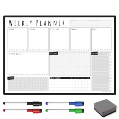 Image de The Magnet Shop Agenda hebdomadaire magnétique TMS/Avez vous ce format A3 Planificateur de tableau blanc effaçable à sec avec 4 stylos effaçables et une gomme