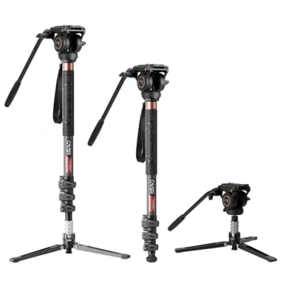 Image de Cayer CF34DV Monopied vidéo Professionnel pour caméra télescopique en Fibre de Carbone 71 &quot;avec tête pivotante et Base tripode Caméscopes DSLR