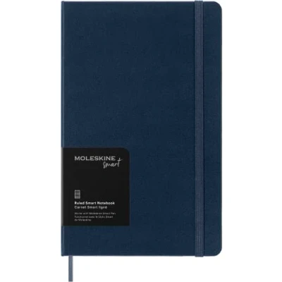 Image de Moleskine Smart Notebook, Système d&#039;écriture intelligent, Carnet de notes intelligent avec couverture rigide, pages lignées et fermeture élastique, grand format 13 x 21, couleur bleu saphir