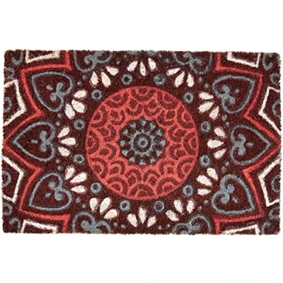 Image de Excelsa Mandala Paillasson d&#039;entrée Rouge en Fibre de Coco 40 x 60 cm