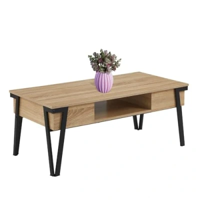 Image de CATAVANA Table Basse Rectangulaire Moderne 110x55x45cm en Acier Noir avec Plateau Mélamine Design Contemporain Parfait pour Salon, Bureau ou Espace de Vie Durable et Facile à Entretenir