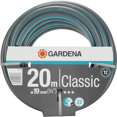 Image de tuyau Classic de Gardena 19 mm (3/4 Pouce), 20 m : d’arrosage universel en tissu croisé robuste, résistance à l&#039;éclatement 22 bars, résistant aux UV, sans pièce du système (18022 20), Standard