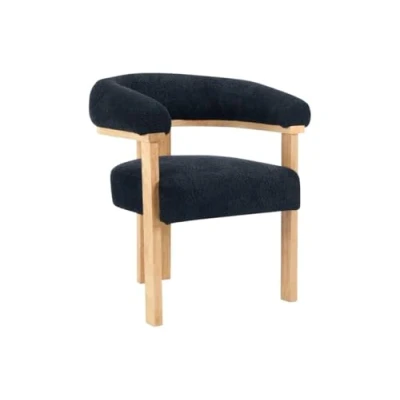 Image de PASCAL MORABITO Chaise avec accoudoirs en Tissu Bouclette et Bois d&#039;hévéa Noir Naturel LIVELIA de
