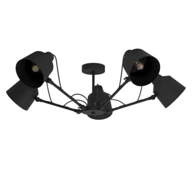 Image de Eglo Plafonnier Basurtu avec 5 spots orientables, luminaire au style scandinave en métal noir, lampe de plafond pour salon et chambre à coucher, douille E27