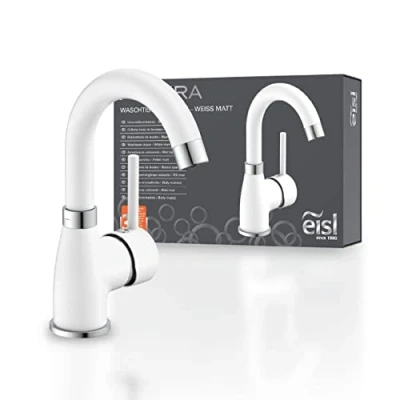 Image de EISL Futura Robinet de lavabo Économie d&#039;énergie pivotant à 360 Blanc mat/chromé NI075FUTWCR