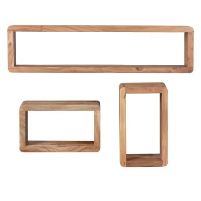Image de WOHNLING Ensemble de 3 étagères murales en Bois Massif Acacia Style Cottage étagère Hängeregal véritable Wanbboard Produits naturels