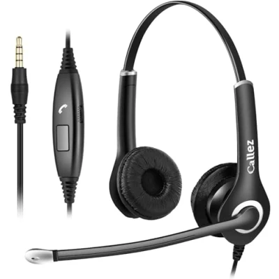 Image de Casque Téléphone Portable avec Micro Anti Bruit, PC 3,5mm, Oreillette Filaire pour Ordinateur, iPhone Samsung Smartphone, Skype, Bureau Business, Centre d&#039;Appel, Ultra Léger et Confortable