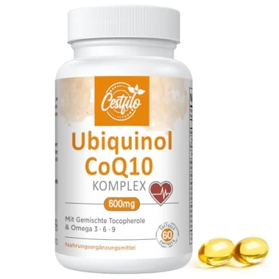 Image de Ubiquinol CoQ10 600 mg gélules softgel Forme active de plus vitamine E &amp; oméga 3 6 9 Antioxydant avancé coenzyme Q10 Complément alimentaire pour le cœur et cerveau (60 Count, Pack of 1)