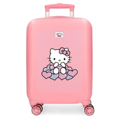 Image de Hello Kitty Hearts &amp; Dots, Valise pour enfant, rose, fabriquée en ABS, quatre roues doubles à rotation multidirectionnelle, fermeture combinaison latérale, intérieur avec deux compartiments.,
