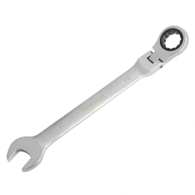 Image de DAKCOS Clé à cliquet combinée 14mm métrique articulée en CR V avec finition chromée mate