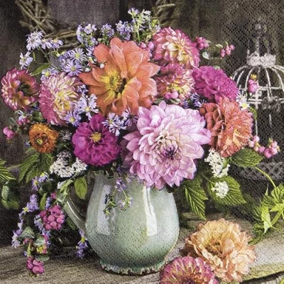 Image de Lot de 20 serviettes dahlias dans un vase à fleurs été automne bricolage neutre intemporelle décoration table découpage technique serviette 33 x cm