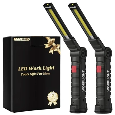 Image de Coquimbo 2 Pièces Lampes de Travail USB Rechargeable, COB Baladeuse Lampe Poche avec Base Magnique, 5 Modes Lumière Blanche/Rouge Atelier pour Camping, Garage, Auto (Grand)