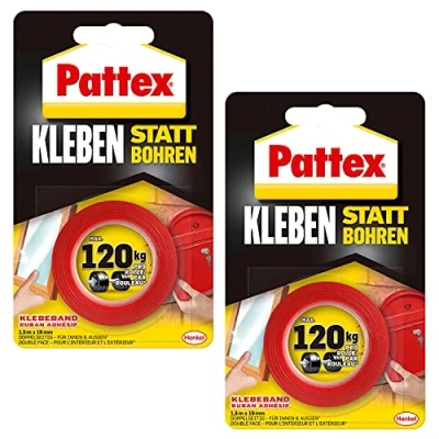 Image de Henkel Pattex Coller au lieu de percer, ruban adhésif double face extra fort, pour travaux montage à l&#039;intérieur &amp; l&#039;extérieur, fixation murale sans paquet avantageux 2 pièces