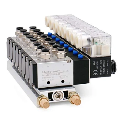 Image de Heschen Électrovanne 8 espaces intégrée 4V210 08 DC24V G1/4&quot; 5 voies 2 positions avec base silencieux Kit de fixation rapide
